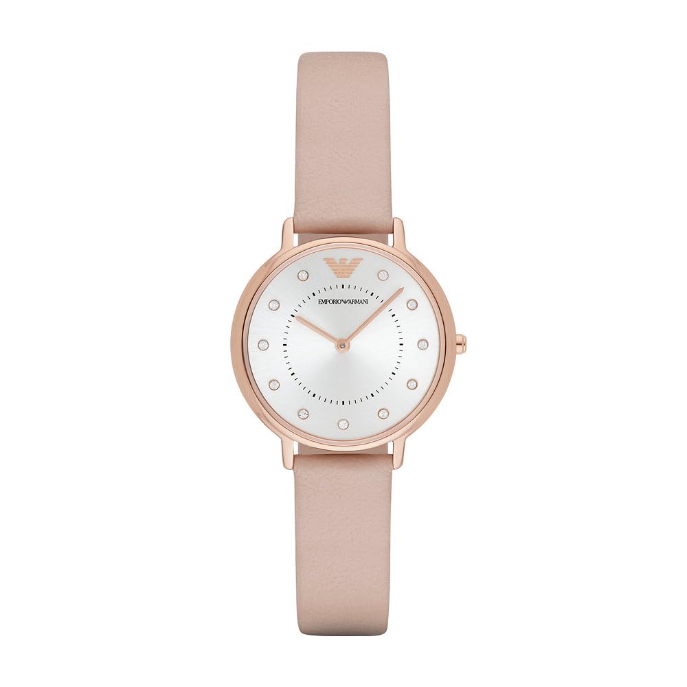 Emporio Armani Watch for Women, Two Hand Movement, 32 mm Rose Gold Stainless Steel Case with a Leather Strap, AR2510