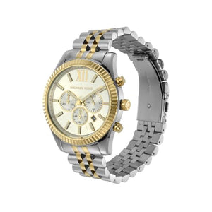 Michael Kors Lexington Chronograph with Silver and Gold Tone Stainless Steel Strap for Men MK8344
