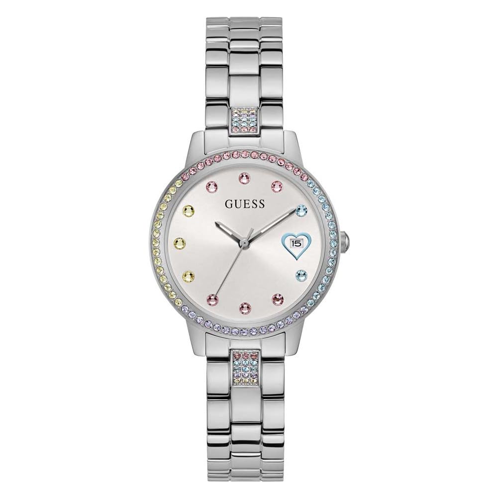 Guess Women's 34mm Watch, Silver Tone/Silver Tone/White, One Size, Classic GW0657L1, product image 1