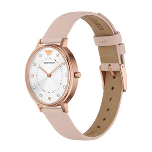Emporio Armani Watch for Women, Two Hand Movement, 32 mm Rose Gold Stainless Steel Case with a Leather Strap, AR2510
