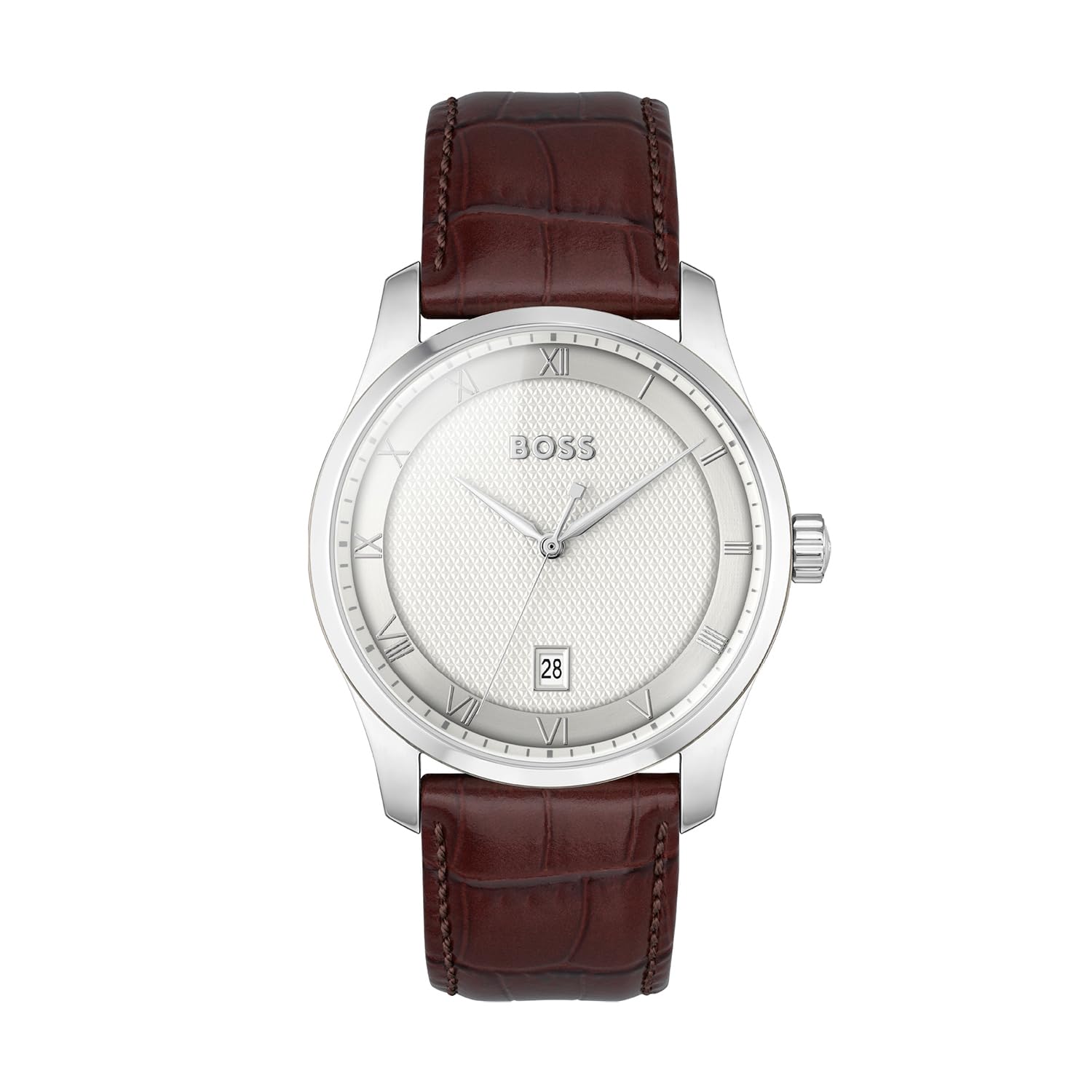 BOSS Three Hand Quartz Movement Watch for Men Principle Collection with Brown Leather Strap - 1514114, product image 1