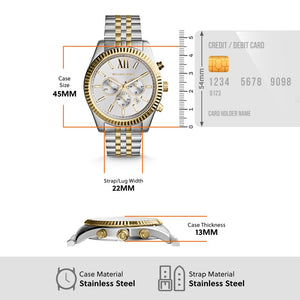 Michael Kors Lexington Chronograph with Silver and Gold Tone Stainless Steel Strap for Men MK8344