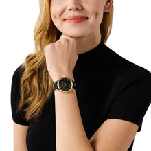 Load image into Gallery viewer, Michael Kors Slim Runway Watch for Women, 38mm Quartz Three Hand Movement with Leather Strap, Black and Gold, 38 mm MK7553, product image 2