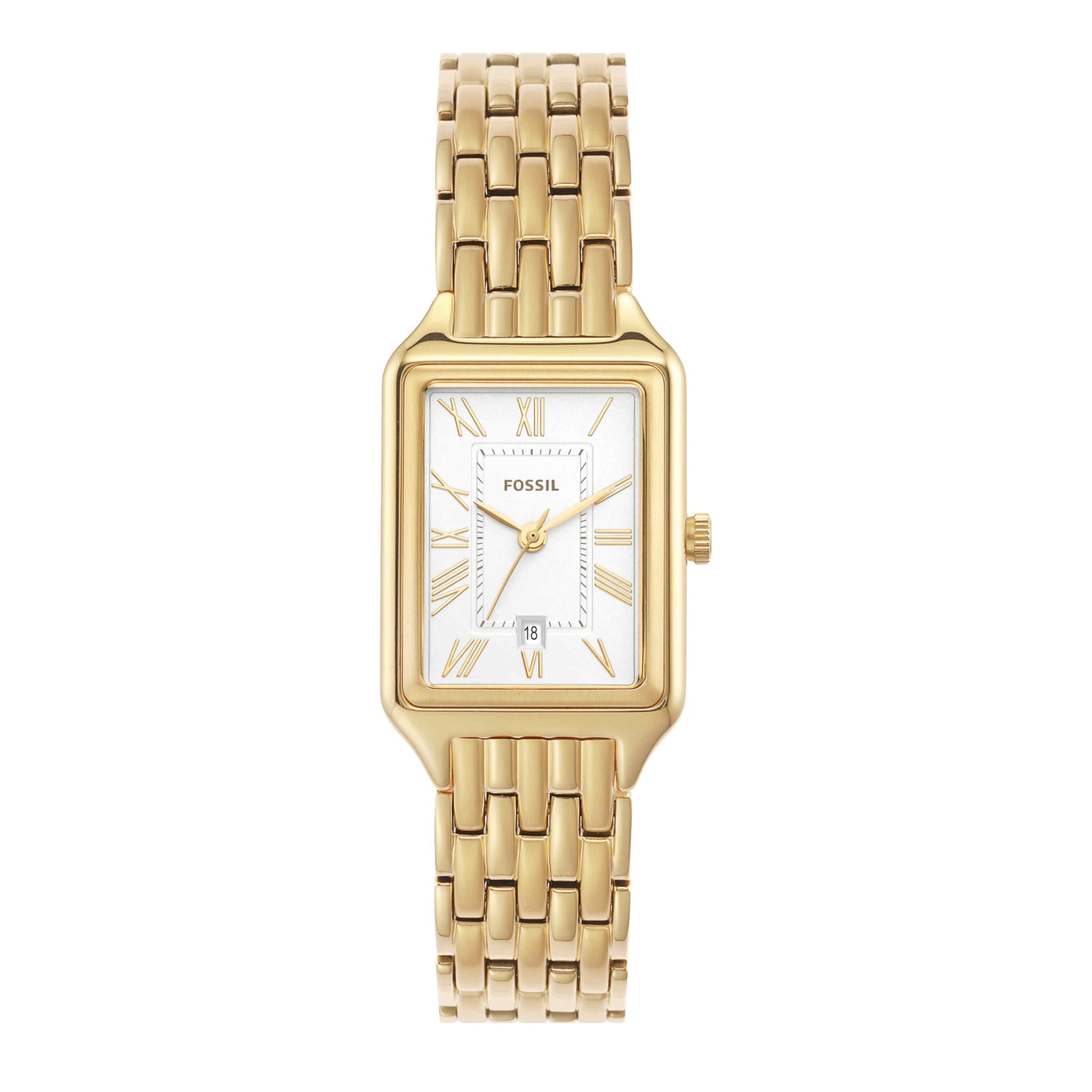Fossil Raquel Watch for Women, Quartz Three Hand Movement with Stainless Steel Strap,Gold Tone and White ES5220, product image 1