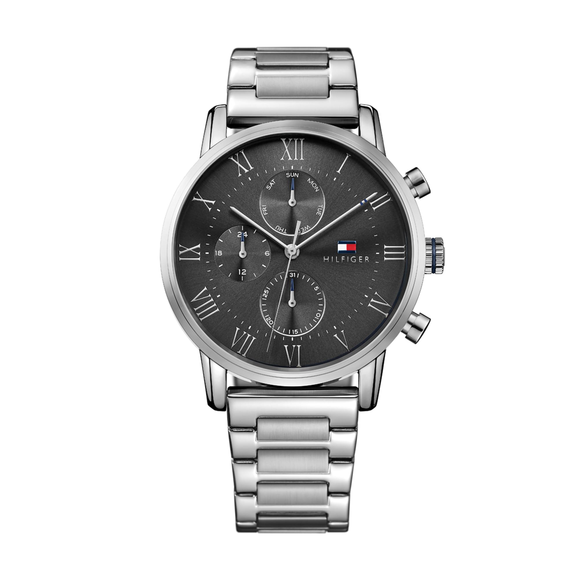 Tommy Hilfiger Men's 44mm Analogue Multifunction Quartz Watch - Grey Sunray Dial, Silver Stainless Steel Bracelet, 3 Sub-Dials, 3ATM Water Resistance - 1791397, product image 1