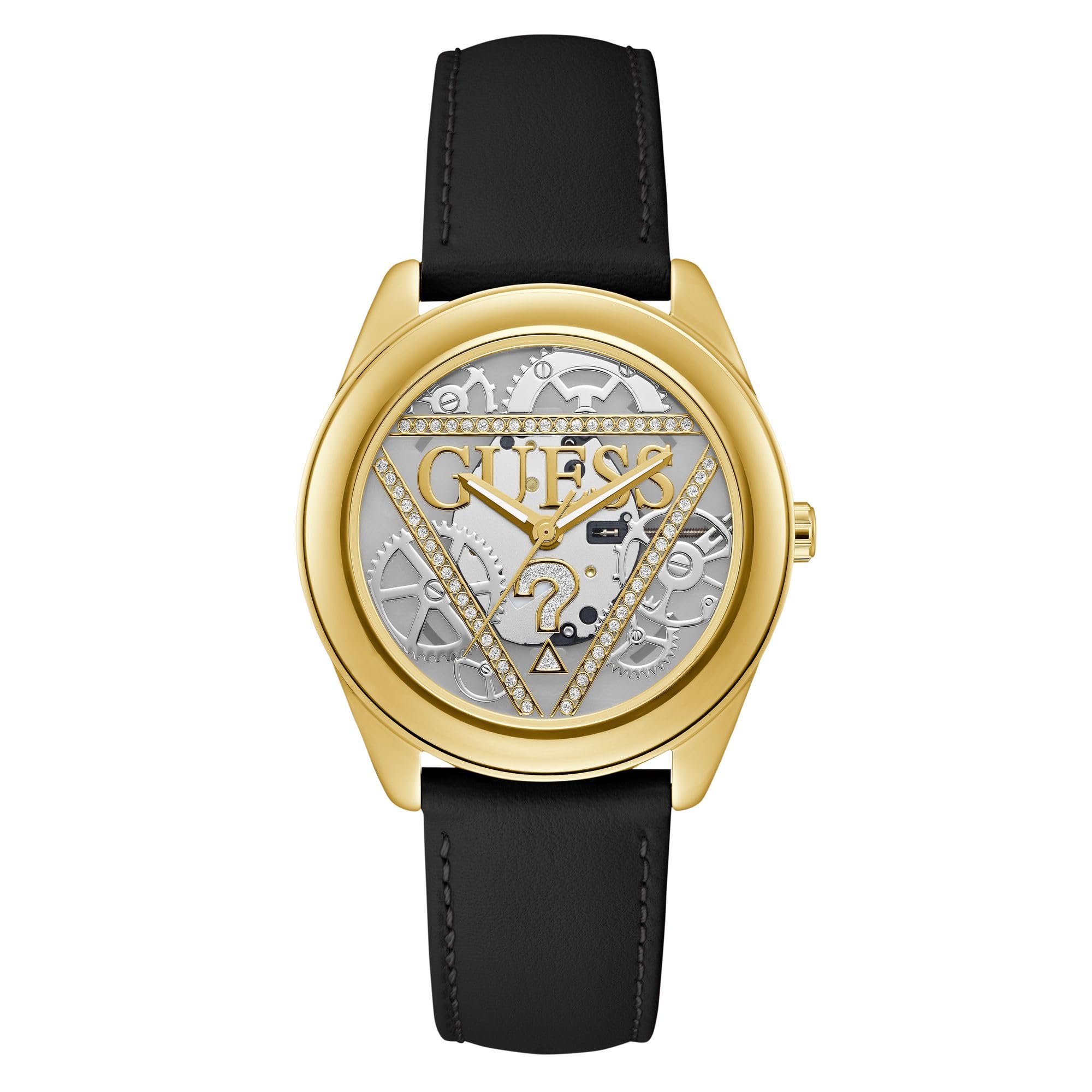 Guess Women's 40mm Watch - Black Leather Strap Gold Dial Gold Tone Case U1439L1M, product image 1