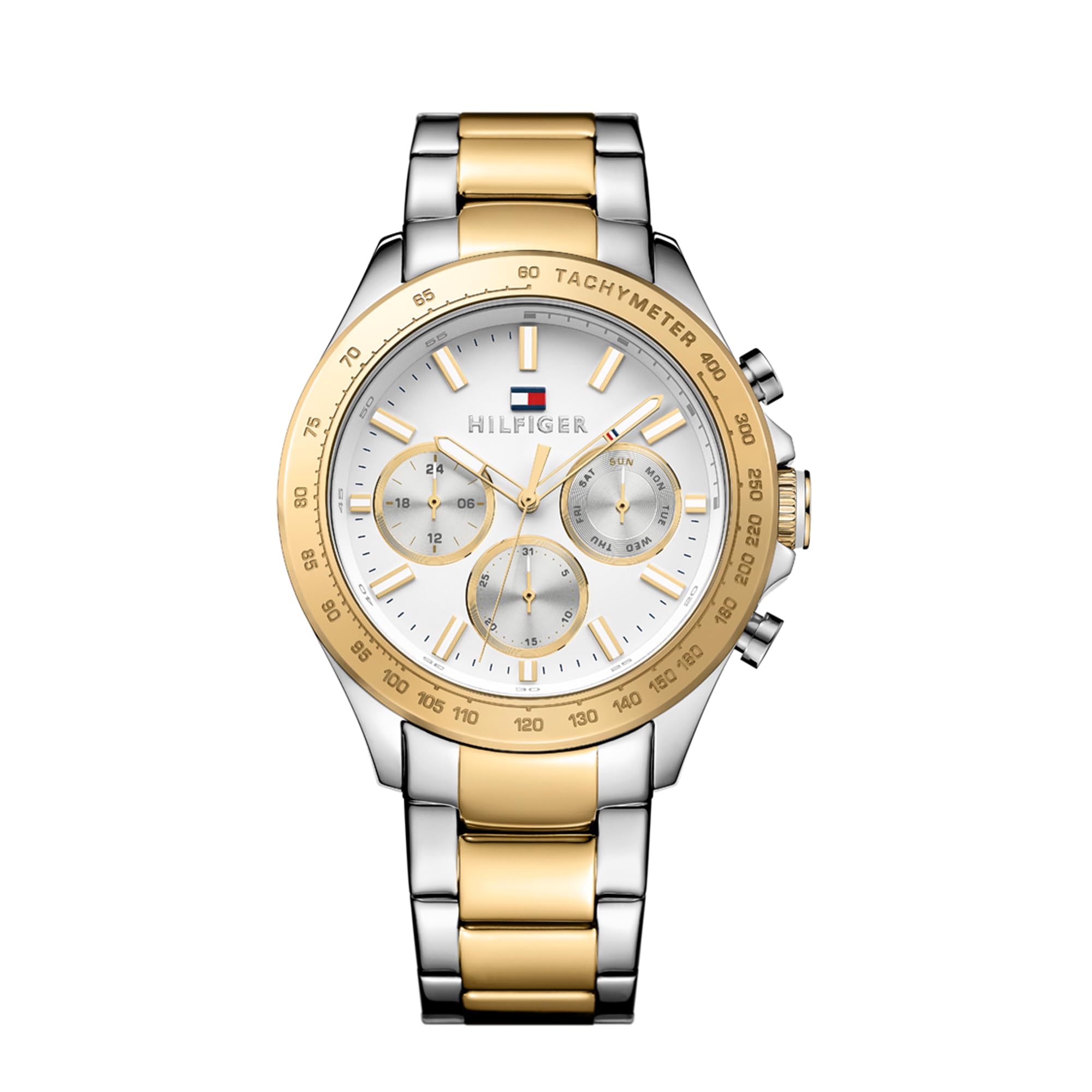 Tommy Hilfiger Men's 45.5mm Multifunction Quartz Watch - White Dial, Two-Tone Stainless Steel Bracelet with Gold IP, 3 Sub-Dials, 5ATM Water Resistant - 1791226, product image 1