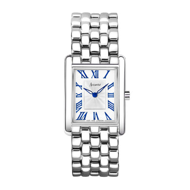 Accurist Rectangle 26mm Quartz Watch in White with Analogue Display, and Stainless Steel Bracelet 71007