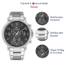 Load image into Gallery viewer, Tommy Hilfiger Men's 44mm Analogue Multifunction Quartz Watch - Grey Sunray Dial, Silver Stainless Steel Bracelet, 3 Sub-Dials, 3ATM Water Resistance - 1791397, product image 5