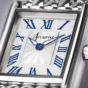 Accurist Rectangle 26mm Quartz Watch in White with Analogue Display, and Stainless Steel Bracelet 71007