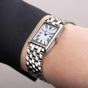 Accurist Rectangle 26mm Quartz Watch in White with Analogue Display, and Stainless Steel Bracelet 71007