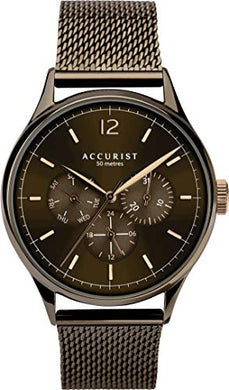 Accurist Mens 42mm Classic Japanese Quartz Watch in Brown Sunray with Multi-Dial Date Display, and Brown Stainless Steel Bracelet 7286. ambersleys