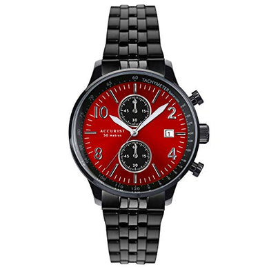 Accurist Mens 44mm Sports Japanese Quartz Watch in Red Sunray with Chronograph Date Display, and Gun Metal Stainless Steel Bracelet 7383. ambersleys