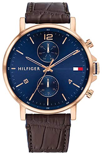 Tommy Hilfiger Analogue Multifunction Quartz Watch for Men with Dark Brown Leather Strap - 1710418 ambersleys