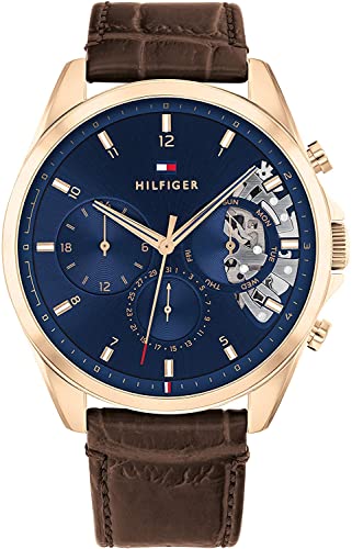Tommy Hilfiger Analogue Multifunction Quartz Watch for Men with Dark Brown Leather Strap - 1710453 ambersleys