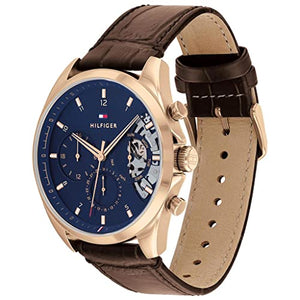 Tommy Hilfiger Analogue Multifunction Quartz Watch for Men with Dark Brown Leather Strap - 1710453 ambersleys