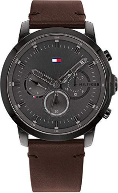 Tommy Hilfiger Analogue Multifunction Quartz Watch for Men with Dark Brown Leather Strap - 1791799 ambersleys